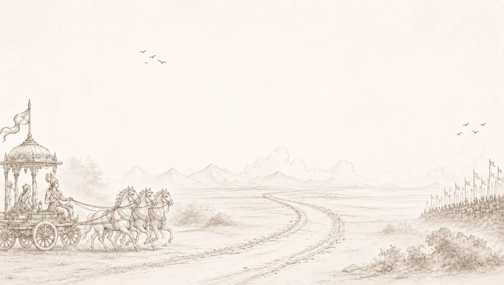 A chariot travelling toward a distant battlefield